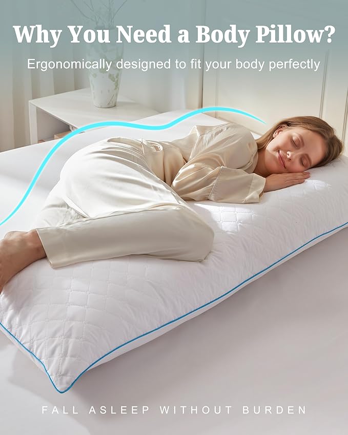 YZ HOME Long Body Pillow for Adults - Firm Body Pillow Insert with Shredded White Memory Foam, Adjustable Height, Soft Support for Side Sleeping, Pregnant Women, Washable (White, 20x54 Inch)