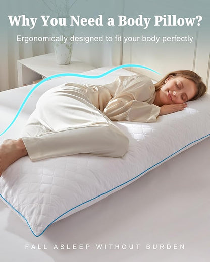 YZ HOME Long Body Pillow for Adults - Firm Body Pillow Insert with Shredded White Memory Foam, Adjustable Height, Soft Support for Side Sleeping, Pregnant Women, Washable (White, 20x54 Inch)