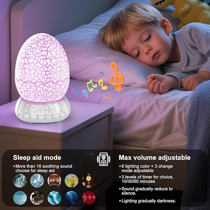 Novelty Alarm Clock with Sunrise Simulation Dragon Egg lamp, 20 Soothing Sounds & Bluetooth Speaker, Portable Touch Control Egg Night Light, Timer Sleep Aid, Unique Gift/Decor