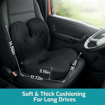 Trucker Seat Cushion, Car Seat Cushion Memory Foam Ergonomic Lumbar & Tailbone Support Pillow for Hemorrhoid, Coccyx & Sciatica Relief, for RV, SUV, Office Chair, Wheelchair (Black)