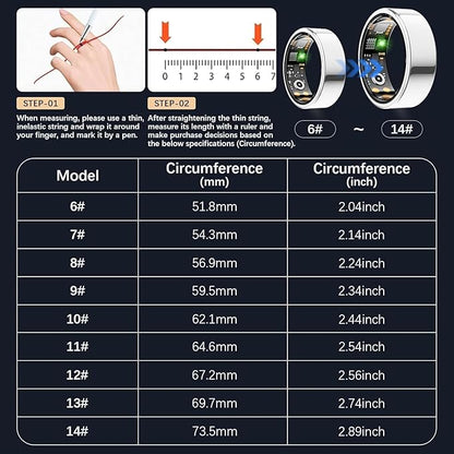 Ring Health Tracker for Women Men, Fitness Ring with Heart Rate,Blood Oxygen,Sleep Monitor,Calories, Step Counter, IP68 Waterproof Smart Ring for iPhone & Android, No Subscription Fee (Silver, 12#)