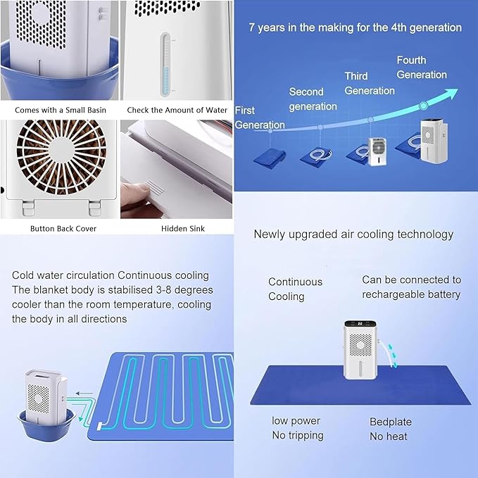 Water Cooled Mattress Pad,8W Water Cooling Pad Bed Cooling System,Low Noise Portable Bed Chiller with 1.7L Water Tank for Summer(160 * 70cm)