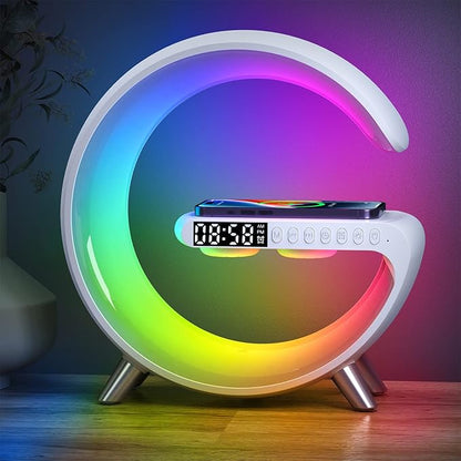 2026 New Wireless Speaker Charger, App Control Smart Alarm Clock LED Table Lamp Bluetooth Speaker Atmosphere Bedside Light with Wireless Charging Station,Alarm Clock Lamp Christmas Gift