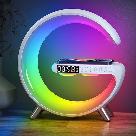 2026 New Wireless Speaker Charger, App Control Smart Alarm Clock LED Table Lamp Bluetooth Speaker Atmosphere Bedside Light with Wireless Charging Station,Alarm Clock Lamp Christmas Gift