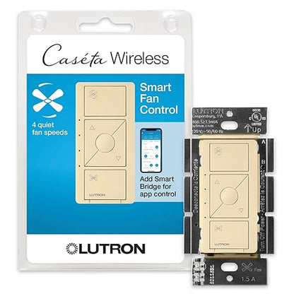 Lutron Caseta Smart Fan Speed Control Switch (Smart Hub Required), Single-Pole Lutron Caseta Switch for Ceiling Fans, PD-FSQN-IV, Ivory
