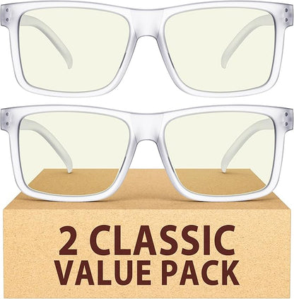 Eyekepper 2 Pack Oversized Reading Glasses Square Large Blue Light Readers for Men Women - Transparent +0.50