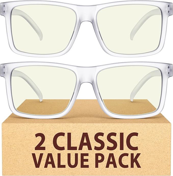 Eyekepper 2 Pack Oversized Reading Glasses Square Large Blue Light Readers for Men Women - Transparent +1.75
