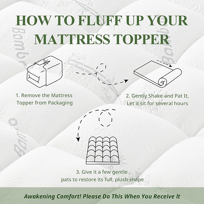 Memory Foam Mattress Topper - Viscose Made from Bamboo Pillow Top Thick Queen Size Mattress Pad for Back Pain, Ultra Soft & Cooling for Hot Sleepers, 6-18'' Deep Pocket, White