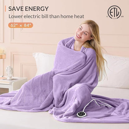 HOMLYNS LuxeHeat Heated Blanket Electric Blanket Twin Size, Soft Flannel Sherpa Heating Blanket with 10 Heat Settings, 1-10 hrs Timer Auto Shut Off (62x84 inches, Purple)