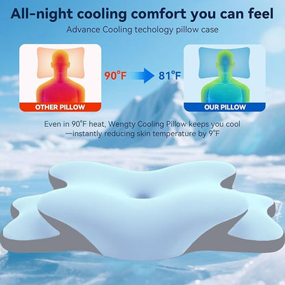 Sleep Apnea Pillow with Neck Pain & Snoring Relief -Orthopedic Cervical Pillow, Ergonomic Contour Memory Foam for Side, Back,Stomach Sleepers, Medium Firm Support (Blue, Queen Size 25" Lx15 Wx5.8 H)