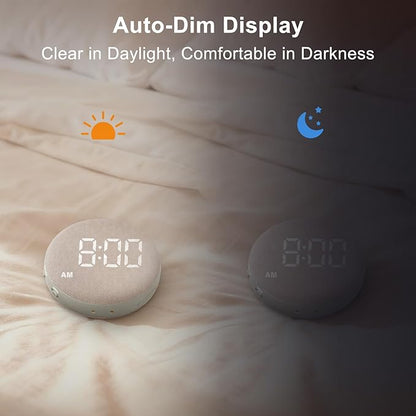 SolaceRise Super Loud Alarm Clock for Heavy Sleepers: Vibrating Digital Auto-Dim Clock with Bed Shaker for Hearing Impaired - Portable Rechargeable Battery for Bedroom Travel Dorm - Putty