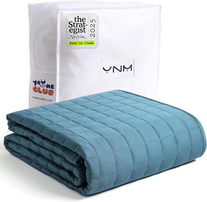 YnM Exclusive 30 lbs Weighted Blanket, Extra Heavy Organic Long Stapled Cotton Bed Blanket for Two Persons, Ideal for Queen or King Bed (88x104 Inches, 30 Pounds, Peacock/Grey Reversible)