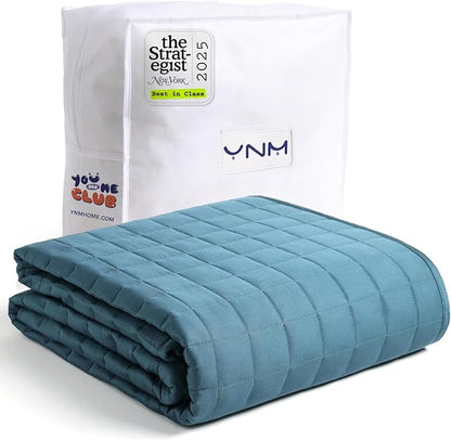 YnM Exclusive Weighted Blanket, Soothing Cotton, Smallest Compartments, Bed Blanket for One Person of 140lbs, Ideal for Twin/Full Bed (48x72 Inches, 15 Pounds, Peacock/Grey Reversible)