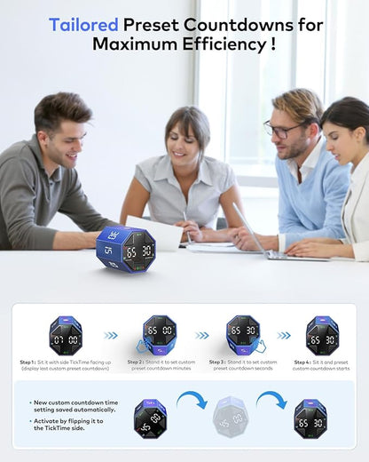 Pomodoro Timer Cube, Custom Pomodoro, Pause & Resume, Silent, Vibrate & Adjustable Sound Alert, for ADHD, Task, Work, Study, 3/5/10/15/30/45/60min & Custom Countdown, Blue