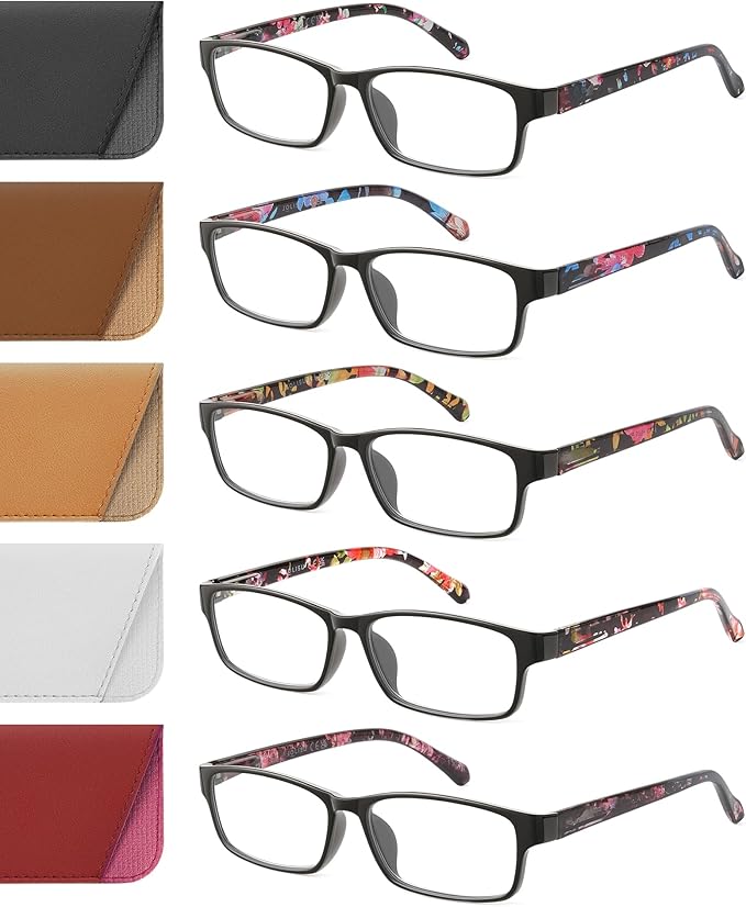 Reading Glasses for Women, 5 Pack Blue Light Blocking Readers, Lightweight Eyeglasses with Spring Hinge