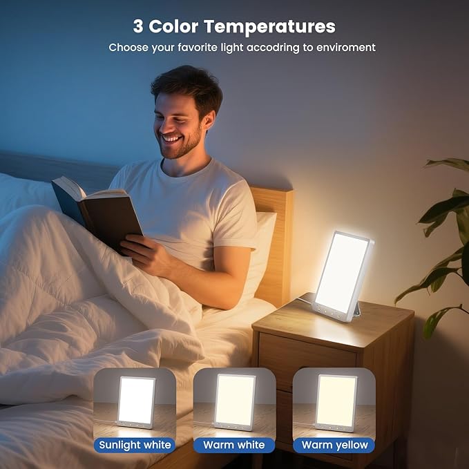 10000 Lux Light Therapy Lamp - Full Spectrum Therapy Light, 3 Color Temperature & Wall Mount, Portable Daylight Lamp for Home & Office, Memory Function & Touch Control (Wired Only).