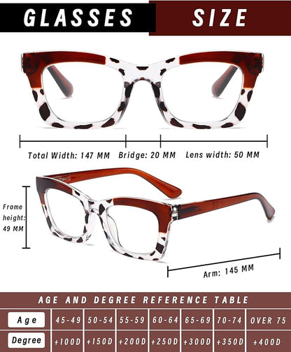 Hubeye Oprah Style Reading Glasses for Women Men Blue Light Blocking Computer Square Readers with Spring Hinge