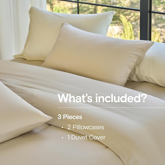 DOZ Duvet Cover Set, 100% Viscose derived from Bamboo, Organically Grown, Buttery Soft, Cooling Duvet Covers, High GSM, 1 Duvet Cover and 2 Pillowcases, 106"x90" (Sand, King/Cal King)