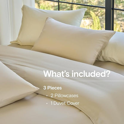 DOZ Duvet Cover Set, 100% Viscose derived from Bamboo, Organically Grown, Buttery Soft, Cooling Duvet Covers, High GSM, 1 Duvet Cover and 2 Pillowcases, 106"x90" (Sand, King/Cal King)