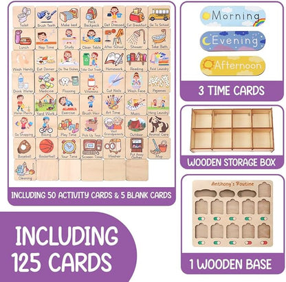 Wooden Chore Chart for Kids Visual Schedule, Routine Chart for Kids, Morning Bedtime Routine Chart for Toddlers Ages 2-4, Daily Kids Schedule Board for Home (03)
