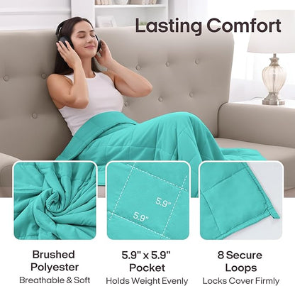 ZonLi Weighted Blanket for Adults(60"x80",15lbs, Dark Green) Queen Size High Breathability Cooling Heavy Blanket, Soft Material with Premium Glass Beads,All-Season.