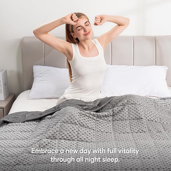 Wemore Minky Dot Weighted Blanket for Adults Twin Size 12 lbs, Soft Cozy Heavy Blanket, Breathable Blanket for All-Season with Glass Beads, Grey 60 x 80 inches
