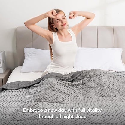 Wemore Minky Dot Weighted Blanket for Adults Twin Size 12 lbs, Soft Cozy Heavy Blanket, Breathable Blanket for All-Season with Glass Beads, Grey 60 x 80 inches