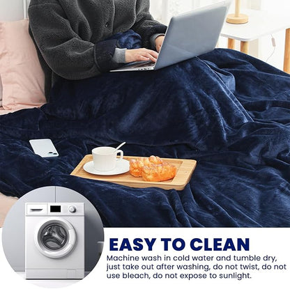 Preboun 86 x 86 Inch Large Faraday Blanket for Protection Pregnant Babies, Emf Blocker Blanket for 5 g, Bluetooth, Phone Towers, Two Sides Using for Beds Couches Travel (Flannel, Dark Blue)