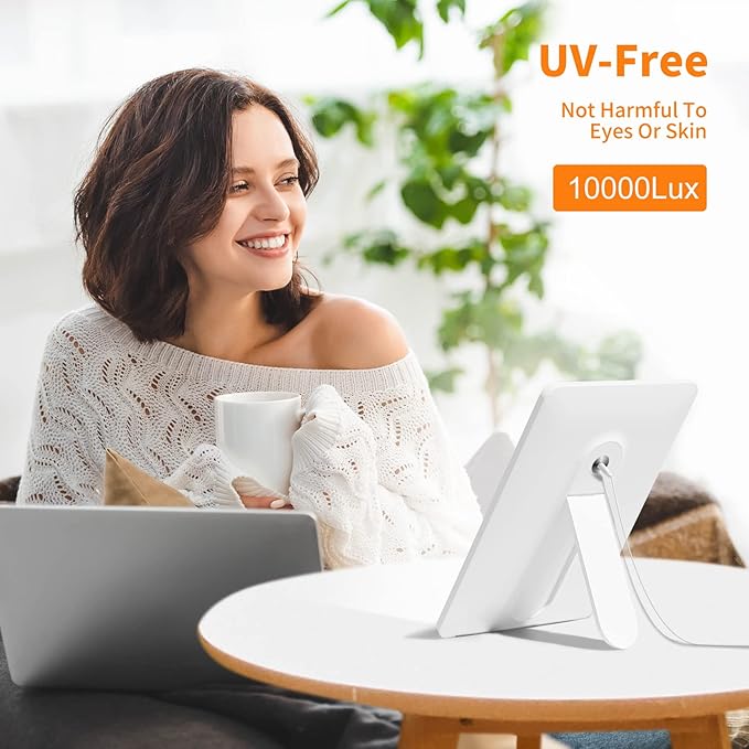 HILOLY 10,000 Lux UV Free Sunlight Lamp with 5 Brightness Levels & Color Temperatures, Smart Timer, Touch Control, White, 11-inches