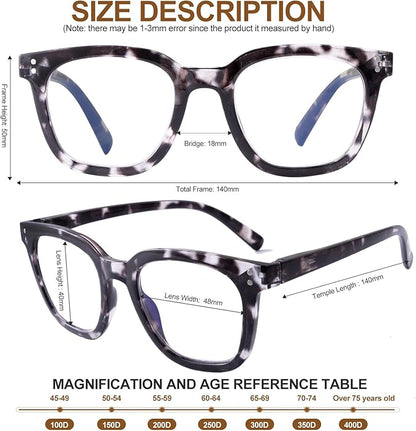 3 Pack Reading Glasses for Men Women Blue Light Blocking with Spring Hinge, Blocking Readers Anti UV Ray Filter Eyeglasses, Square Computer Reader Glasses, Black, +1.0