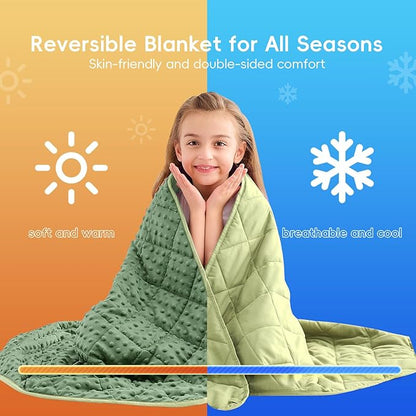 yescool Weighted Blanket 3 lb Moss Green Small Weighted Lap Blanket for Boys and Girls, Cooling Weighted Throw Blankets Minky Heavy Blankets, for 20-45lbs, 36 * 48in