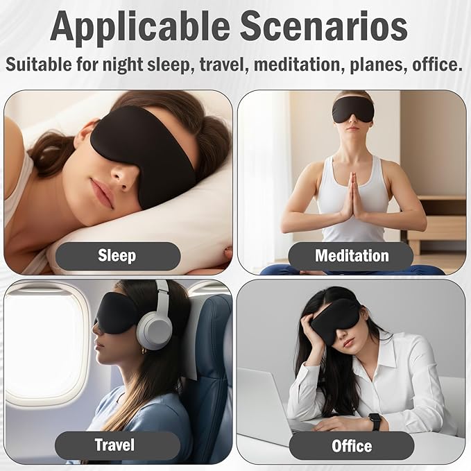 Sleep Mask for Side Sleeper Women Men, 3D Contoured Sleeping Mask, 99% Light Blocking Zero Eye Pressure Cup Blindfold with Adjustable Elastic Strap and Foam Ear Plugs for Sleeping, Yoga, Traveling