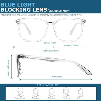 Blue-Light Blocking Glasses Computer Reading/Gaming/TV/Phones Glasses Fashion Anti Eyestrain UV Glasses for Women Men（C4 Transparent + Blue）