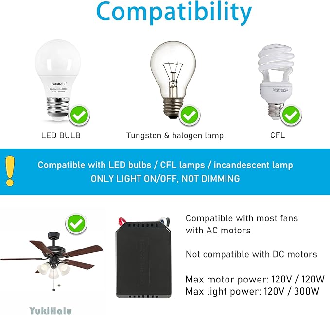Ceiling Fan Remote Control Kit, Small Size and Universal Fan Remote, Speed, Timing and Light 3 in 1 Wireless Control, Compatible with Hunter and Others, YukiHalu