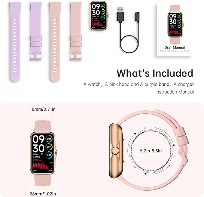 Health Fitness Tracker, Smart Watch with 24/7 Heart Rate and Blood Oxygen Monitor, Sleep Tracker with IP68 Waterproof, Activity Tracker Pedometer Step Counter for Women Men