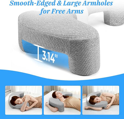 Side Sleeper Pillow with Arm Channel for Shoulder, Neck & Rotator Cuff Pain Relief, Memory Foam Cervical Neck Pillow Also Comfortable for Back Sleepers (Gray & White)