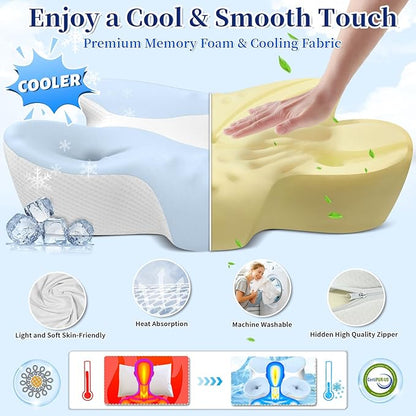 Memory Foam Cervical Pillow for Neck Pain Relief - Ergonomic Contour Pillow for Side, Back & Stomach Sleepers, Orthopedic Neck Support with Cooling Pillowcase