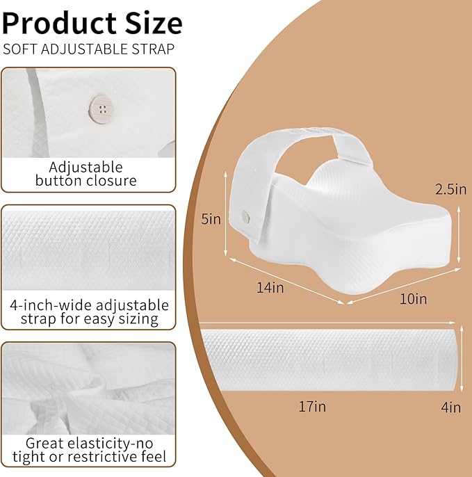 Pregnancy Knee Pillow for Side Sleepers with Strap, Memory Foam Leg Pillow for Sciatica Pain Relief, Hip & Back Support, Alignment Cushion for Pregnant Women, Post Surgery Leg Elevation (White)