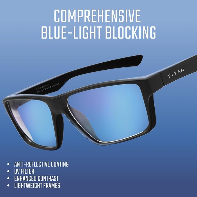 Titan Gaming Glasses, Blue Light Blocking, Night Driving Glasses for Men, Computer Protection Christmas Gift for Gamers