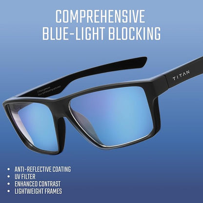 Titan Gaming Glasses, Blue Light Blocking, Night Driving Glasses for Men, Computer Protection Christmas Gift for Gamers