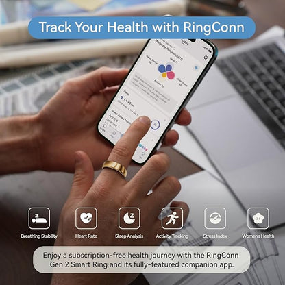 RingConn Gen 2, World’s First Smart Ring with Sleep Apnea Monitoring, No APP Subscription, 12-Day Battery Life, Stress/Heart Rate/Women's Health Tracker, Android & iOS Compatible (Rose Gold, Size 7)