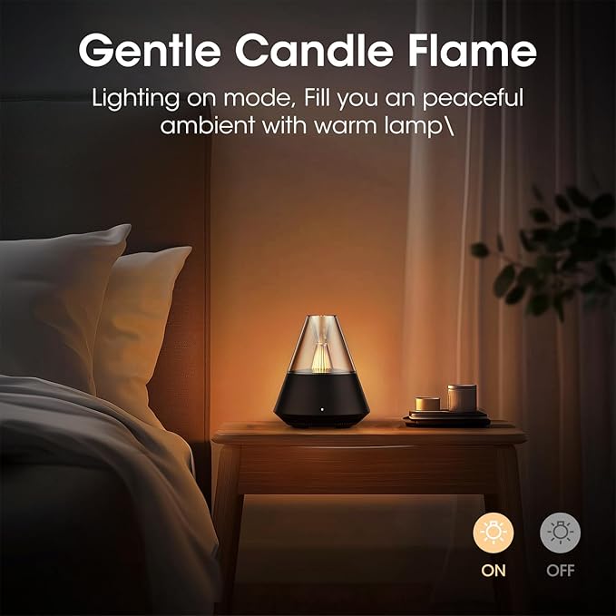 Essential Oil Diffuser, Modern Style Aromatherapy Aroma Diffusers with Candle Light, Fragrance Ultrasonic Cool Mist Humidifier, Remote Control, Auto Shut-Off, for Home Living Room Office