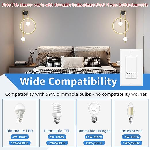 6 Pack Smart LED Dimmer Switch, Single Pole, Neutral Wire Required, Works with Alexa & Google Home, 2.4GHz WiFi Switch No Hub Needed, 150W Max LED/CFL 600W Max Incandescent, ETL/FCC Certified, White