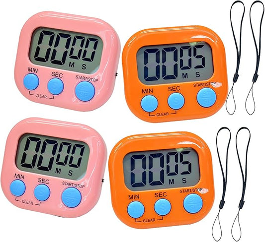2 Pack Small Digital Kitchen Timer Magnetic Back and On/Off, Classroom Timers for Teachers Kids, Count Up Count Down Loud Alarm Stop Memory Function for Cooking Study Work Exercise (2, Pink+Orange)