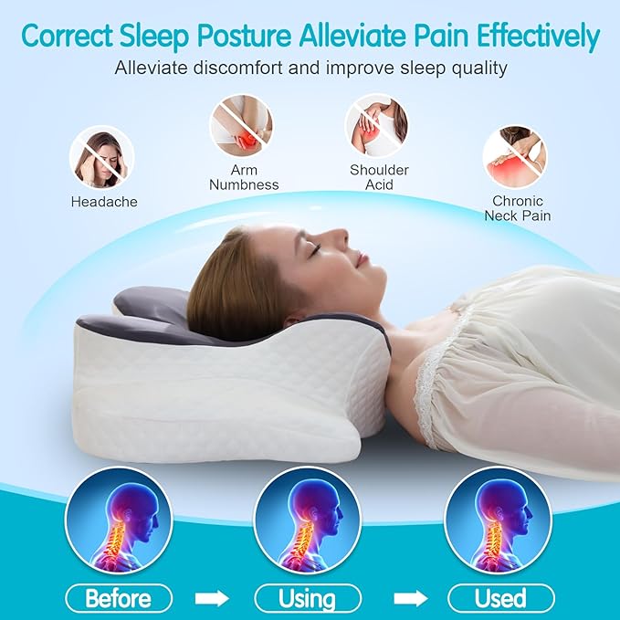 Cervical Pillow for Neck Pain Relief, Contour Memory Foam Pillows, Adjustable Orthopedic Pillow with Cooling Pillowcase for Side, Back, Stomach Sleepers, Ergonomic Neck and Shoulder Support