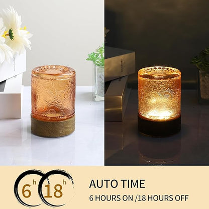 Mini Soft Warm Light Lamp Battery Operated Portable Night Light with Timer, Small Glass Vintage Dim Sleep Nightlights, Battery Powered Wireless Night Lights for Adults, Copper