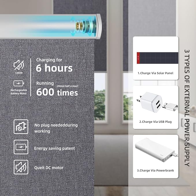Motorized Roller Shade: Blackout, Electric Blinds, Compatible with Alexa/Google Home/Apple Homekit, Customized Size, Noir Anchor Grey
