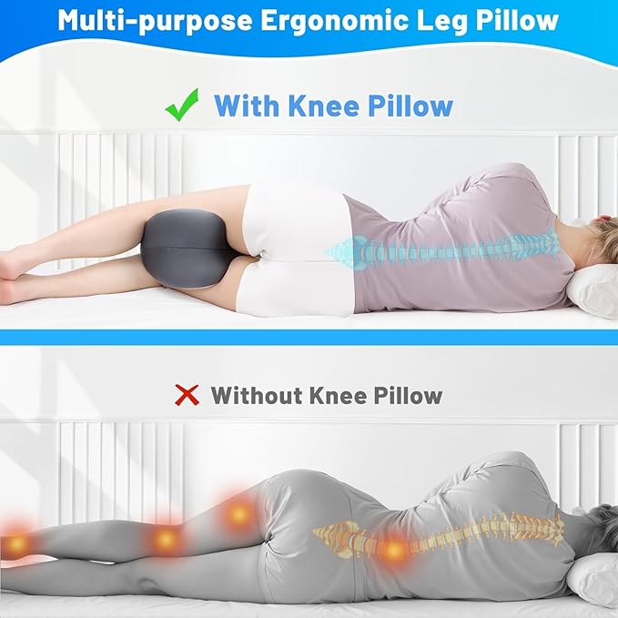 Knee Pillow for Side Sleepers, Leg Pillow with Cooling Cover, Memory Foam Leg Pillow for Side Sleeping, Heart-Shape Cushion for Hip, Back & Sciatica Pain Relief, Grey