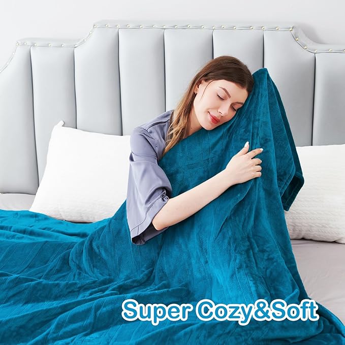 Electric Heated Blanket Twin Size 62"x84", Fast Heating Throw, Soft Plush Microplush for Bed & Couch, 10Hs Auto Off & 5 Heating Levels, Machine Washable, Gifts for Grandma & Family-Blue Green