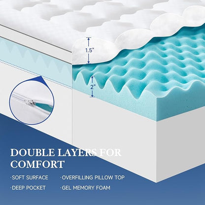 Choc chick 3.5 Inch Memory Foam Mattress Topper Full Size, Dual Layer 2 Inch Gel Egg Crate Memory Foam Plus 1.5 Inch Down Alternative Pillow Top Mattress Pad, Support for Back Pain